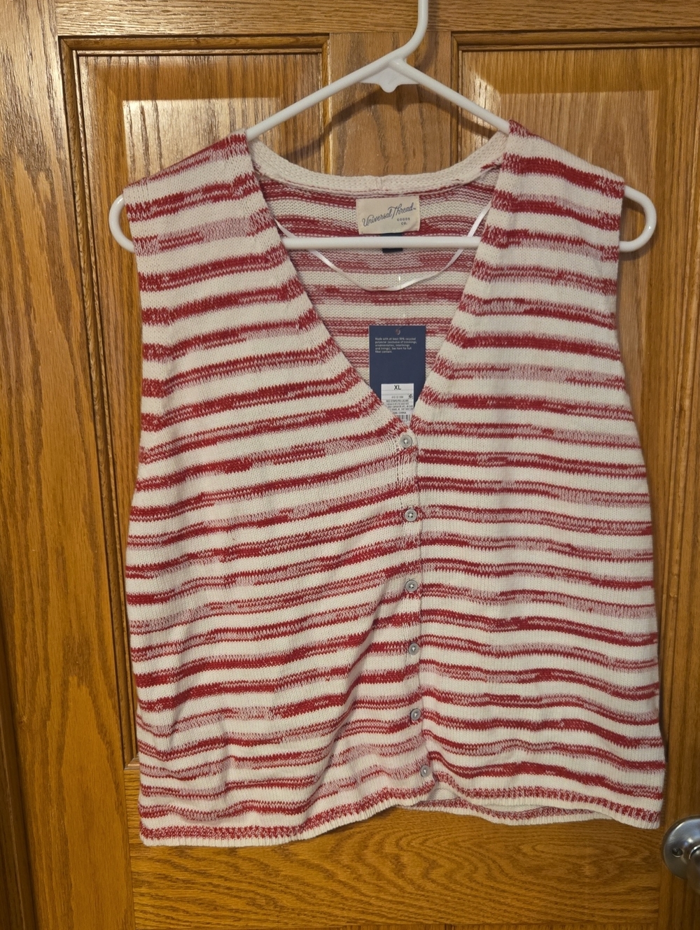 Universal Thread Red and White Striped Button-Front Knit Top